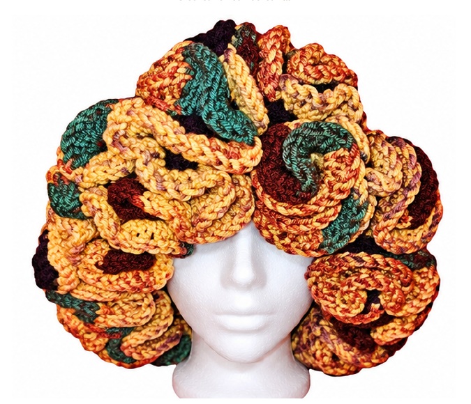 Carmen in Autumn, a TEN TEN TWELVE crochet ruffled bucket hat