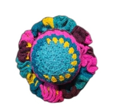 Coordinating colorful ruffled crochet hat