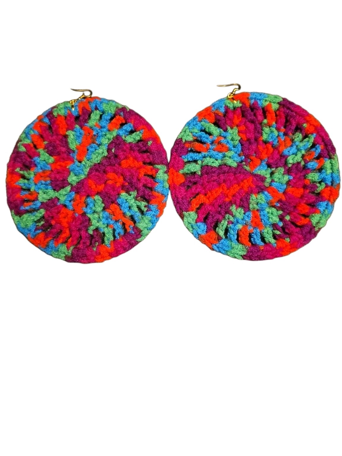 Pair of colorful crochet statement earrings